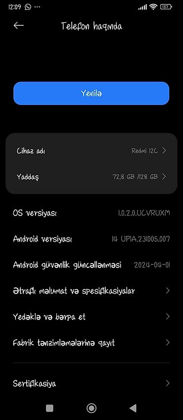 ikinci əl telfon: Redmi 12C, 128 GB, rəng - Mavi, Barmaq izi — 3