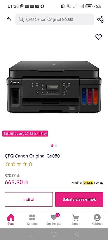 səs aparatı: Canon Original G6080 – çoxfunksiyalı rəngli printer Xüsusiyyətlər: - — 1