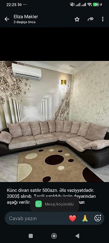 Künc divan satılır 500azn. Əla vəziyyətdədir. 2000$ alınıb. Təcili