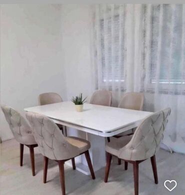 ormarić za kupatilo lidl: Set za trpezariju sa belim stolom i šest tapaciranih stolica. Sto je