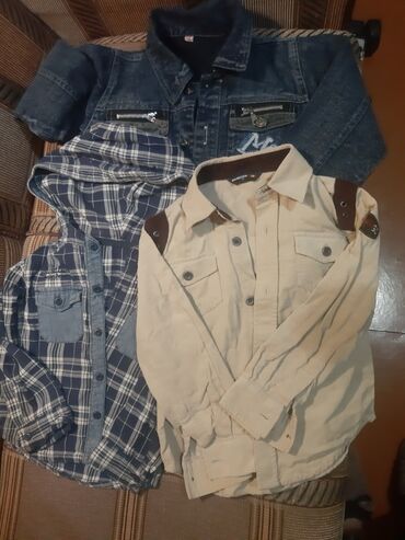 джинсовый комбинезон: Детский топ, рубашка, цвет - Бежевый, Б/у
