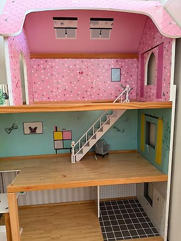 taxta oyuncaq: Taxta Kukla Evi – 3 mərtəbə, geniş planlı - Material: möhkəm taxta — 1