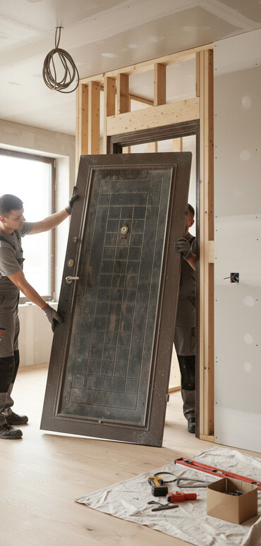 Giriş qapıları: Mənzil üçün İşlənmiş Giriş qapısı Glazok ilə, Zəmanətsiz, Ödənişli quraşdırma, Ünvandan götürmə — 1