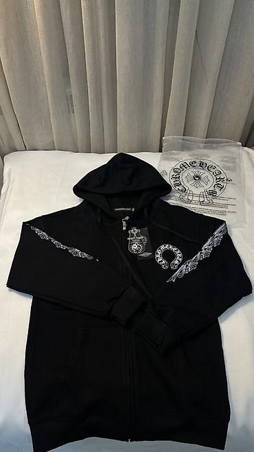 iş geyimi: Chrome Hearts kapüşonlu svitşot (zipli hoodie) - Rənglər: qara və ağ — 1