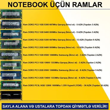 Operativ yaddaş (RAM): Notebook üçün Ramlar (DDR2/DDR3/DDR4) SAYLA ALANA VƏ USTALARA TOPDAN — 2