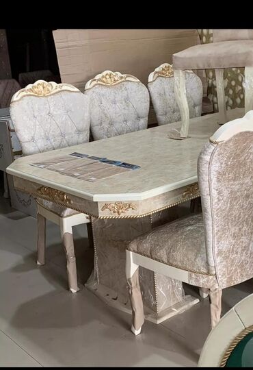 Masa və oturacaq dəstləri: Qonaq otağı üçün, Yeni, Açılan, Dördbucaq masa, 6 stul — 8