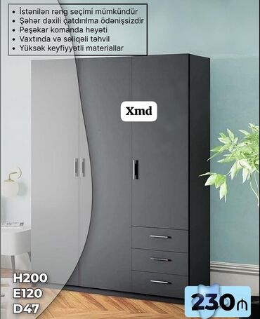 комод с зеркалом: Paltar üçün, Açılan, 3 qapılı
