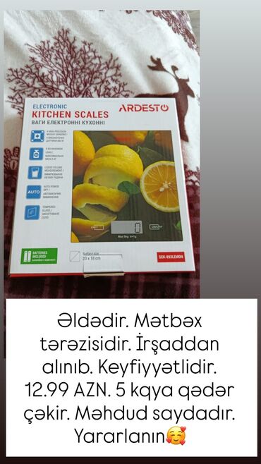 İçki texnikası: Heç işlənməyib, təzə alınıb. Qutudadır. 5 kq’ya qədər çəkir. İrşaddan