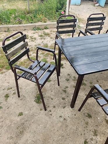 Bağ, çöl mebeli: Açıq havaya uyğun masa-stul dəsti - Komplekt: 1 ədəd düzbucaqlı yemək — 2