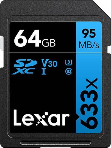 futbol kart: Lexar Blue SDXC 64Gb, 633x, 95Mbs maksimum sürətli, klass 10 yaddaş