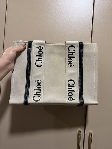 tote canta: Chloé Woody Shopping Tote – bej rəngdə kanvas çanta - Material: sıx — 1