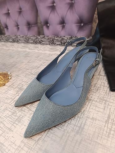 ayyaqabi: Mavi rəngli qadın slingback balet-tufliləri - Material: denim/parça — 1