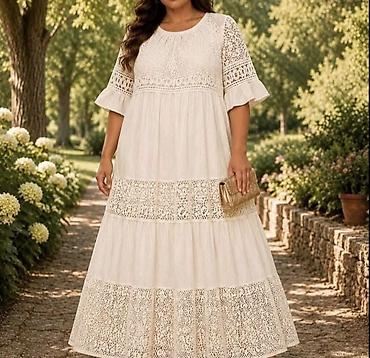 stich sat: Dugačka ženska haljina sa čipkom, boho/romantičan stil. - Rukavi: 3/4 — 2