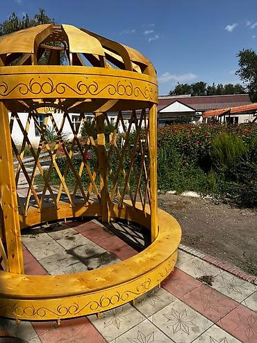 большие бассейны: Деревянная круглая беседка в стиле юрты. - Каркас: массив/фанера — 2