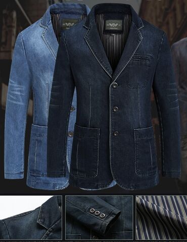 Другая мужская одежда: Джинсовый хлопковый пиджак классического кроя, куртка Производство-