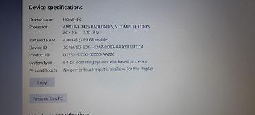 note: HP noutbuk Texniki göstəricilər - Prosessor: AMD A9-9425, Radeon R5 — 4