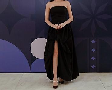 mirvari muncuq: Qara rəngli ziyafət/gecə geyimi – strapless, yüksək belli, uzun ətəkli — 2