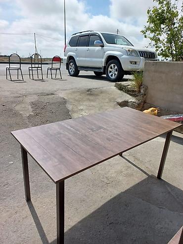 ushaq stolu: Metall karkaslı yemək/iş masası - Ölçü təxmini: 120–140 sm uzunluq — 2