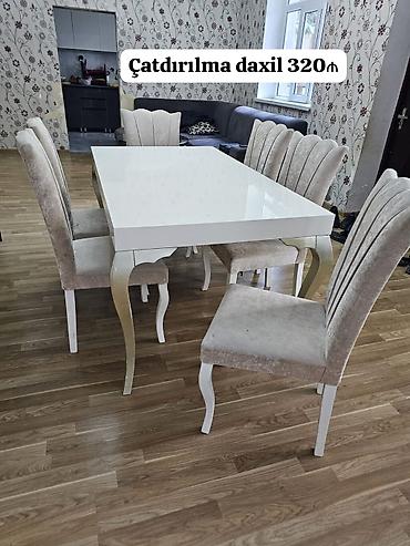 stol stul desti: Masa dəsti satılır çatdırılma daxil 320₼. 6 oturcağı var.Ünvan — 1