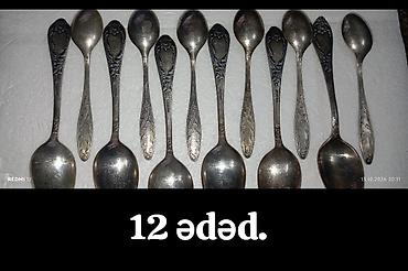 qədimi çaydan: Melxior qaşıq dəsti – 12 ədəd - Material: melxior (nikel-gümüş — 4