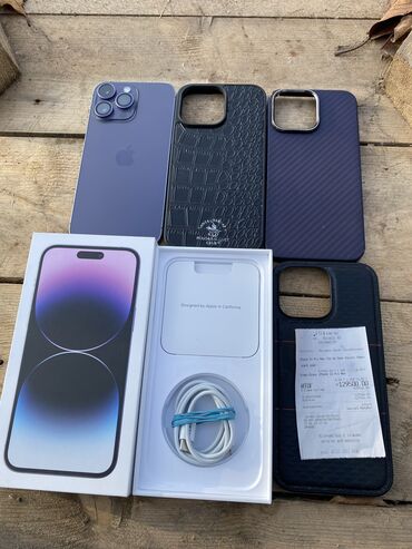 Уюлдук телефондор жана аксессуарлар: IPhone 14 Pro Max, Жаңы, 256 ГБ, Deep Purple, Кулакчындар, Заряддоочу түзүлүш, Коргоочу айнек, 100 %