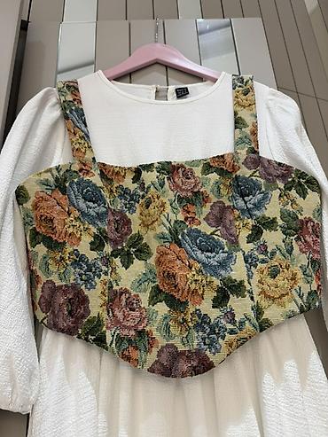 yeni geyim: Ağ rəngli uzun don + çiçəkli korset üst - Üslub: romantik/vintage — 3