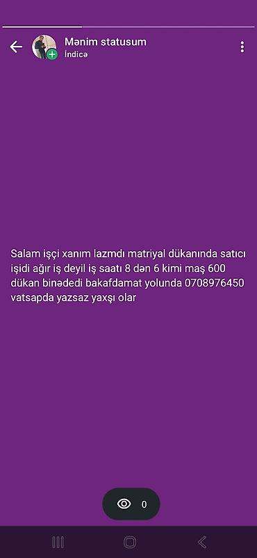 satıcı vakansiya 2026: Satış məsləhətçisi tələb olunur, Yalnız qadınlar üçün, İstənilən yaş, Təcrübəsiz, Aylıq ödəniş — 1