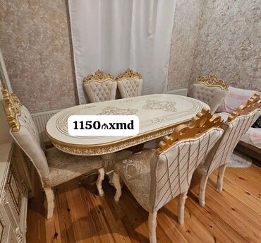 Masalar: Qonaq otağı üçün, Yeni, Kvadrat masa, 6 stul, Azərbaycan