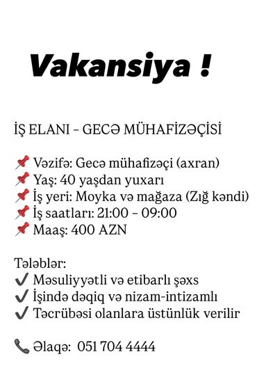 mühafizə vakansiya 2024: Ünvan zığ qesebesi