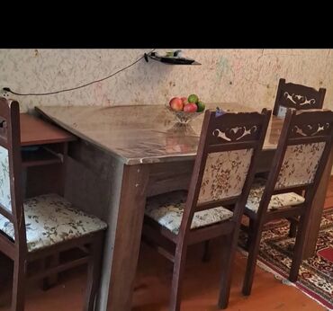 metbex stol stul işlenmiş: Qonaq otağı üçün, İşlənmiş, Açılan, Dördbucaq masa, 6 stul