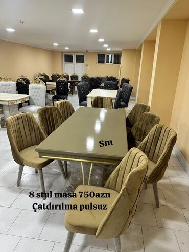 Uşaq və gənc otağı üçün dəstlər: Qonaq otağı üçün, Açılmayan, Dördbucaq masa, 8 stul