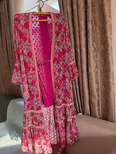 kolej jaket: Rəngarəng maxi kimono/uzun üst geyim - Model: Uzun, açıq önlü kimono — 1