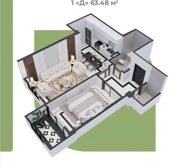 газ на дом: 2 комнаты, 64 м², Элитка, 10 этаж, ПСО (под самоотделку)
