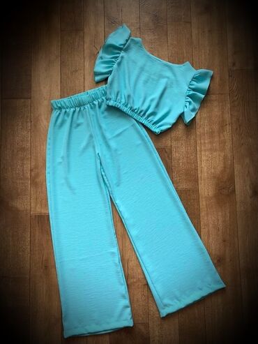 zenski komplet sako i pantalone: 2XL (EU 44), Jednobojni, bоја - Svetloplava