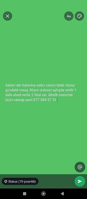 gul magazasi: Satış məsləhətçisi tələb olunur, Yalnız qadınlar üçün, İstənilən yaş, Təcrübəsiz, Gündəlik ödəniş — 1