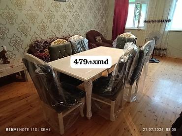metbext masası: Yemək masa dəsti - Komplekt: 1 ədəd düzbucaqlı masa + 6 ədəd kreslo — 1