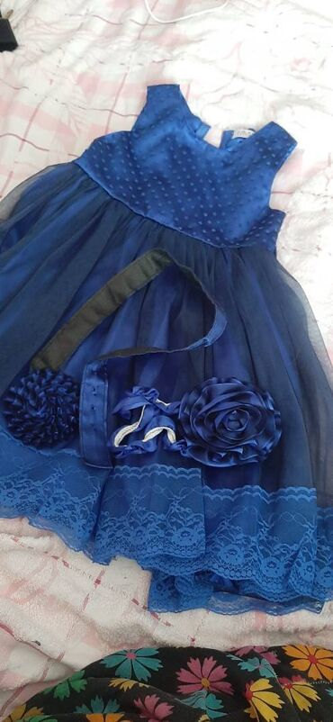 джинсовое платье с поясом: Детское платье, цвет - Синий, Б/у