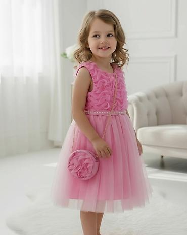 srpske majice: Svečana dečja haljina sa torbicom – nežno roze “princeza” model — 1
