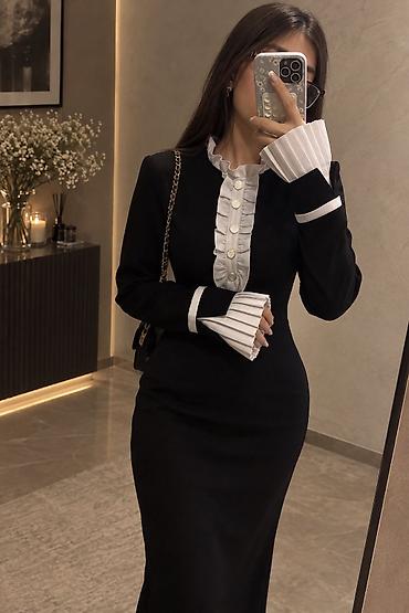ag don: Qara rəngli uzun ziyafət/klassik stil don - Model: dar kəsimli, uzun — 1