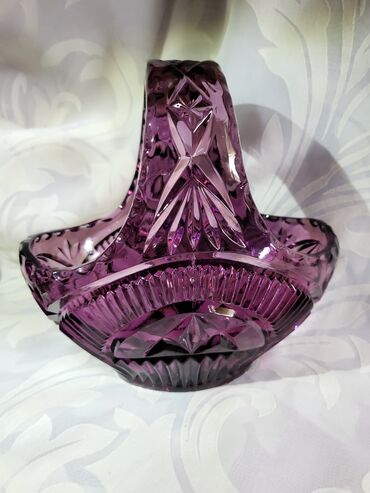 Ostalo posuđe: Korpa nova liveni kristal iz 70ih. ljubicasta. Visina. 14cm — 5