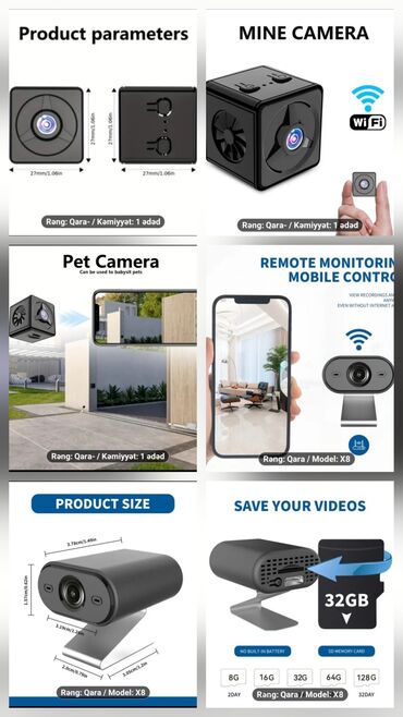 ət çəkən maşınlar: Wi‑Fi Mini Kamera – X8 model - Kompakt ölçü: kub versiya 27 x 27 x 27