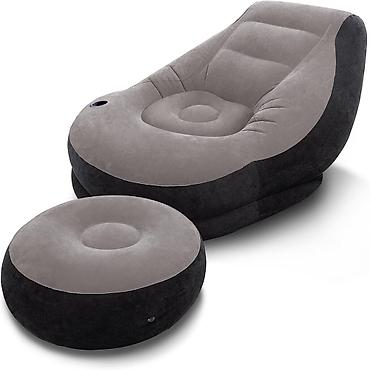 divan kreslolar: №: 14718 Məhsulun adı: Şişmə kreslo Intex 68564, PVC, boz, 102×79×137 — 2