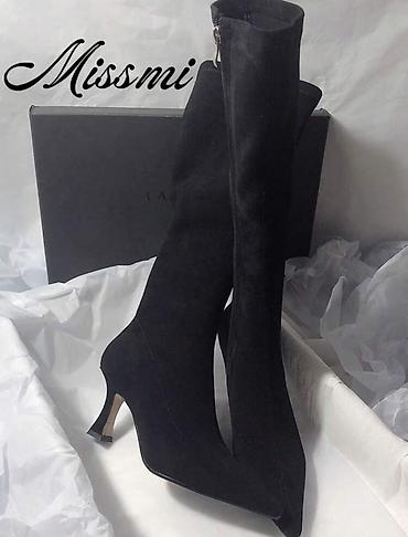 Çəkmələr: Missmi qadın çəkmələri – dizaltı, nazik burunlu, qara rəng. - — 1