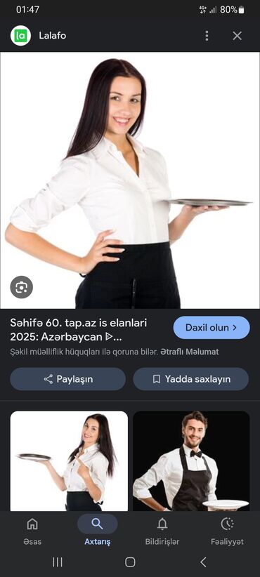 Вакансии: Afsiynat isi axtariram pub is saati 15:00____22:00 qeder maww_25_30