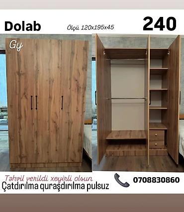 paltar dolab: Dolab – ölçü: 120×195×45 - Təbii ağac naxışlı, 3 qapılı dizayn - — 1