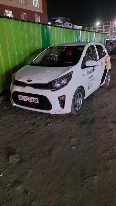 Аренда авто под такси: Kia морнинг (белый хэтчбек) с брендированием «Яндекс Go». Арендага