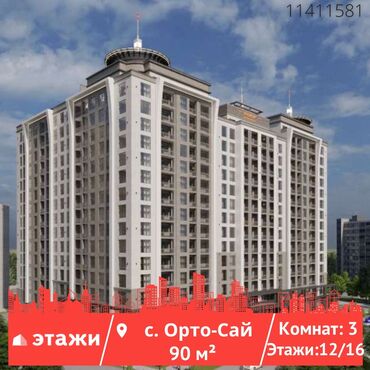 купить трёхкомнатную квартиру: 3 комнаты, 90 м², Элитка, 12 этаж, ПСО (под самоотделку)