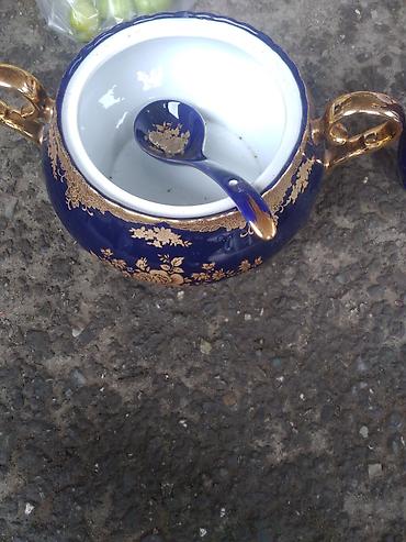 samovar satisi lalafo: Kobalt-mavi porselen dəst – qızılı naxışlı - Tərkib: qapaqlı — 4