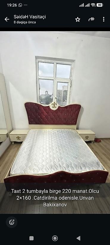 Taxt 2 tumbayla birge 220 manat.Olcu 2×160 .Catdirilma odenisle.Unvan