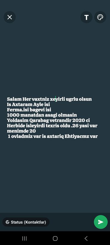 LIFAN: Narahat eledim Sizi Yoldasim Qarabag vetrandi. 25 yasi var menimde 20